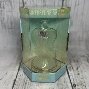 Glass Birthstone Angel Holding A Purple  Heart February Amethyst